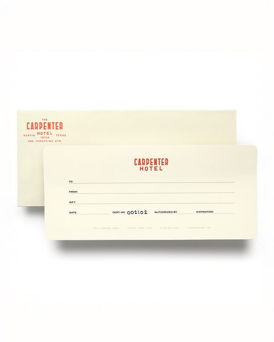 Carpenter Hotel Paper Gift Card